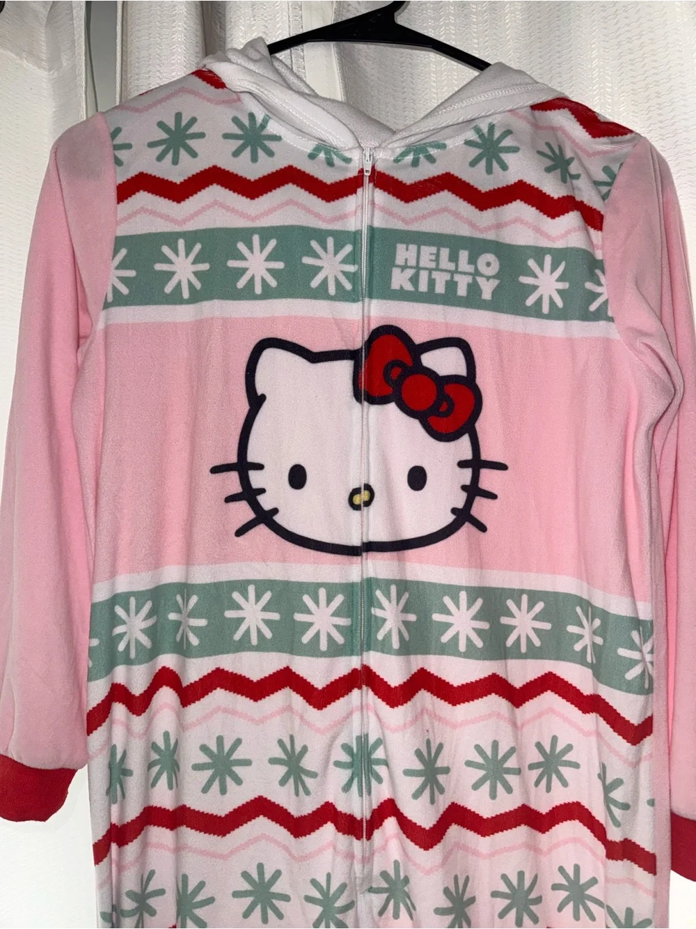 Hello Kitty Pink Girls' Holiday One-Piece Pajamas girls large 10/12 soft pjs